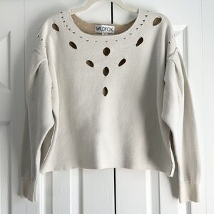 Wildfox Distressed Cutout Sweater Beige Cotton Wool Blend Size Small Soft Grunge